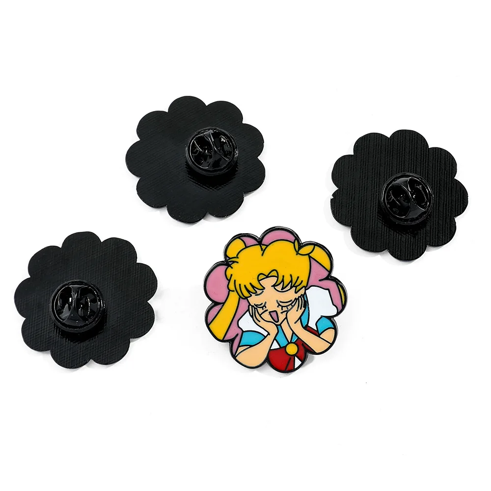 4Pcs Cute Sailor Moon Brooch Cartoon Tsukino Usagi Metal Badge Enamel Pin Clothes Jeans Lapel Pin Jewelry Accessories Ornament