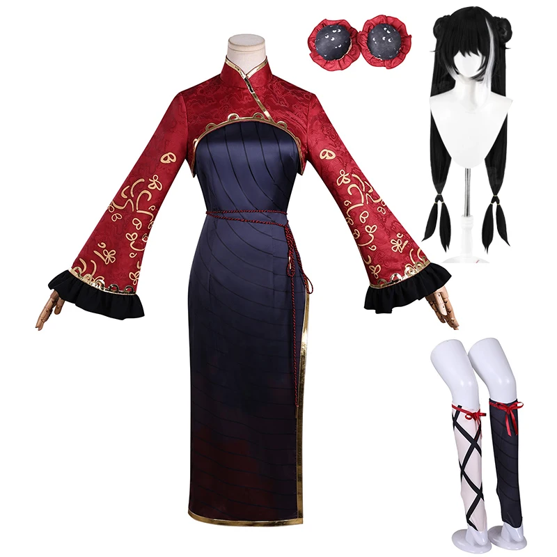 

Limbus Company‌ Jia Xichun Cosplay Costume Wig Socks Headgear Red Sexy Cheongsam Suit Women Halloween Carnival Party Outfits