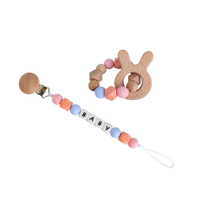 2 pezzi Clip per ciuccio per bambini nome personalizzato braccialetto per cartoni animati fai da te massaggiagengive Clip per capezzolo fittizio in Silicone giocattoli per la dentizione appena nati