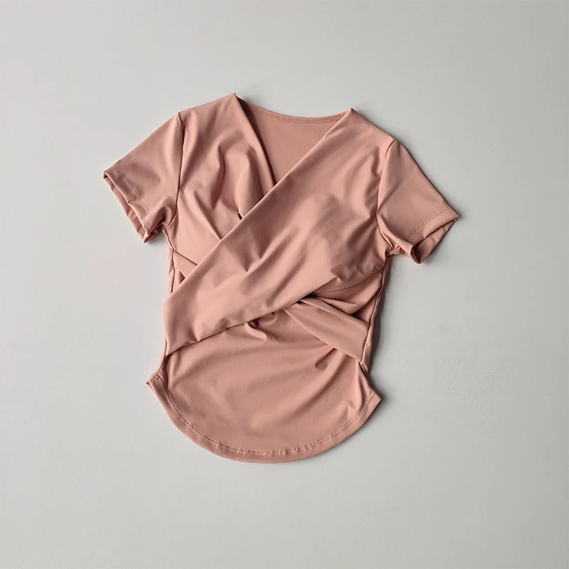 Sport-Top mit Brustpolster für Damen, kurzärmelig, zweiteiliger Slim-Yoga-Anzug, neues Sommer-Pilates-Trainings-Top. – Detail 6