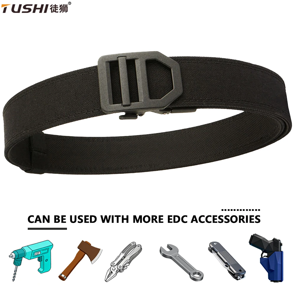 TUSHI New Multi-size Thickened gun hanging double-layer nylon cloth belt versatile outdoor tactical automatic buckle men's belt