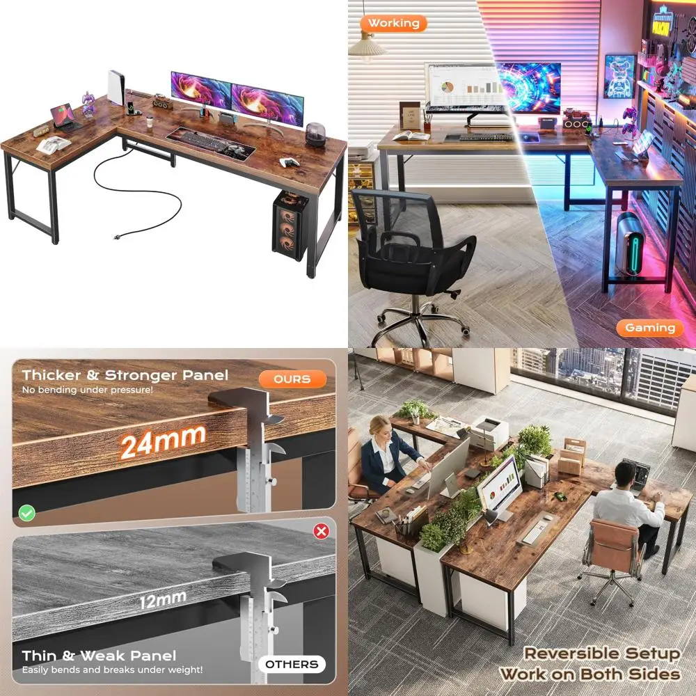 

63 L-Shaped Desk with Power and USB-C Ports, 0.95 Thick Desktop, Reversible, Spacious Office Desk