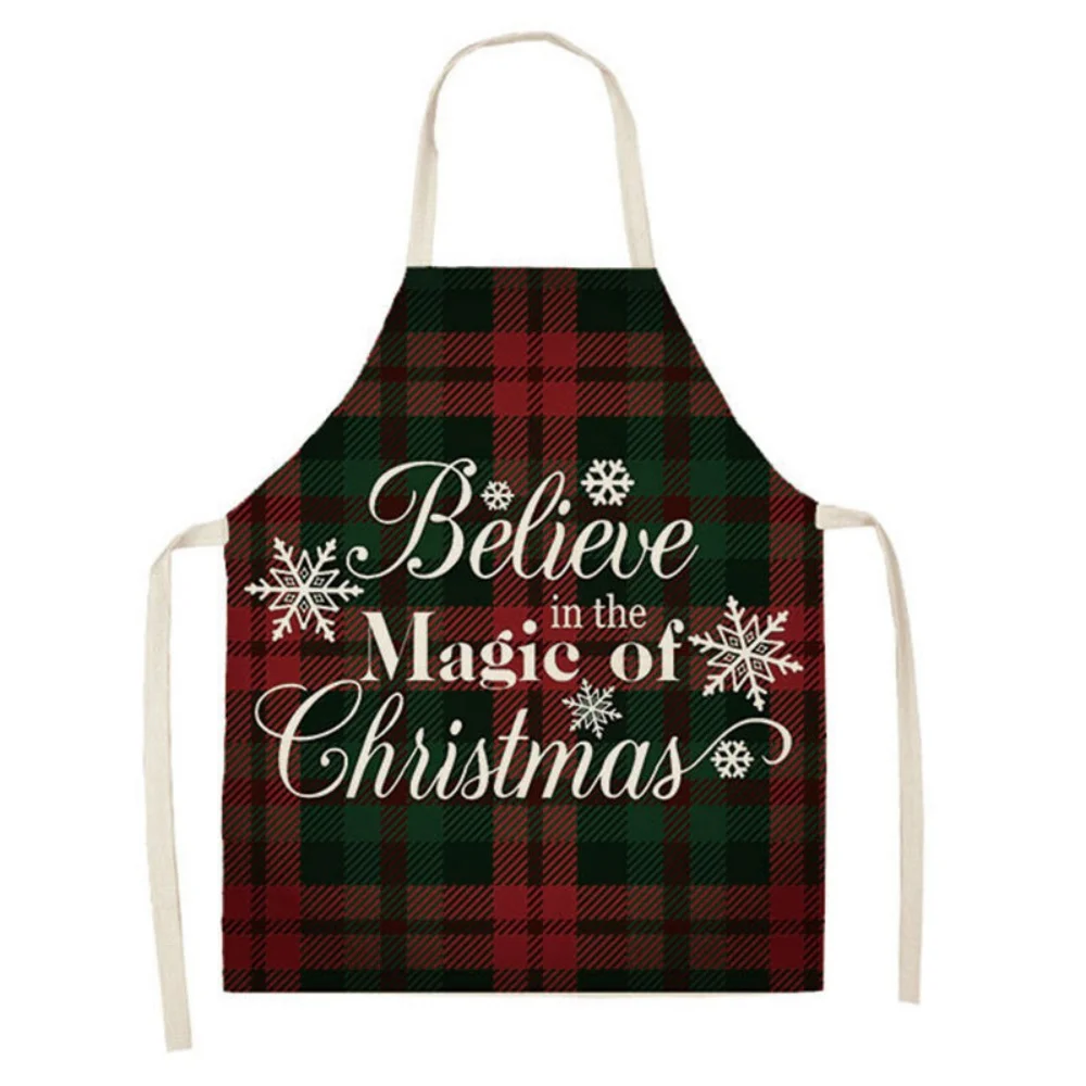 Christmas Apron Holiday Kitchen Aprons Christmas Tree Printed Cotton Linen Plaid Apron Kitchen Baking Cooking Accessories
