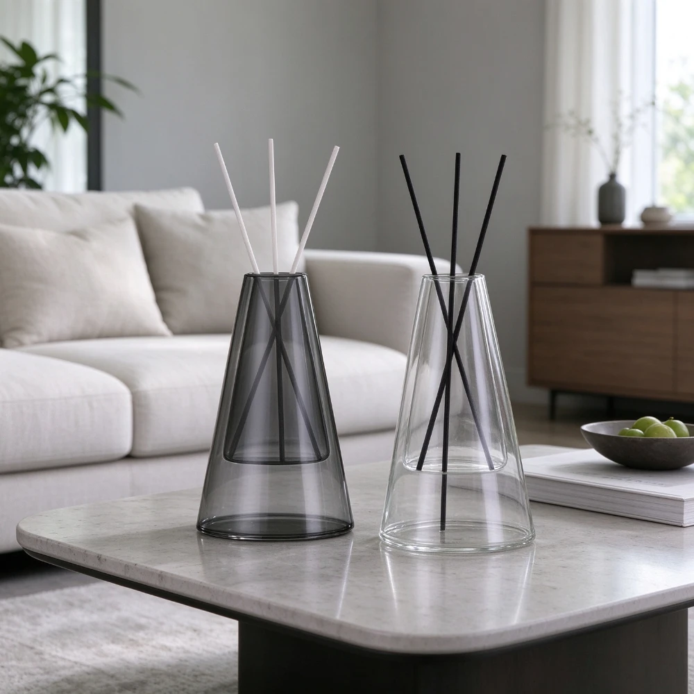Minimalist Double Layer Cone Glass Reed Diffuser Bottle Refillable Empty Aromatherapy Essential Oil Container Living Room Decor