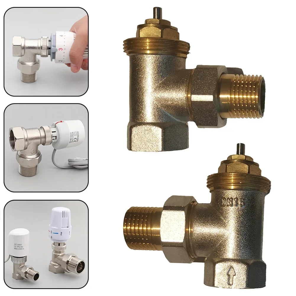 Latão Válvula de Radiador Reta sem Cabeça Termostática para Sistema HVAC, Válvula Controladora de Temperatura, DN15, DN20, 1Pc