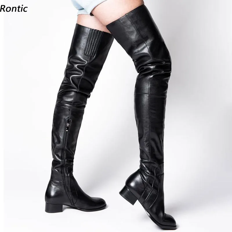 

Rontic/Новое поступление, женские зимние сапоги до бедра, унисекс, искусственная кожа, на плоской подошве с круглым носком, классические черные туфли для вечеринок, размер США 5-20