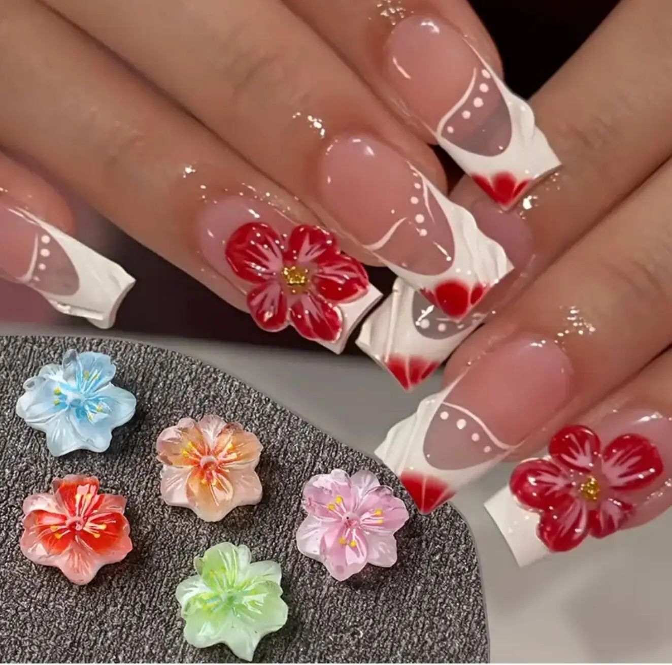 50/100 pz 3D Fiore di Ghiaccio Pendenti E Ciondoli Per Unghie Colorato Traslucido 5 Petalo Fiore Fascino Del Chiodo Gradiente Fiore di Ciliegio Decorazione Del Fiore FAI DA TE