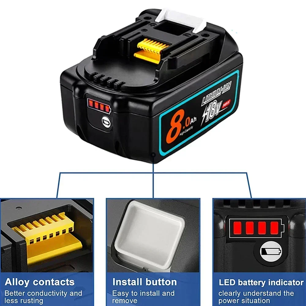 Upgraded 18V 6.0 8.0Ah Rechargeable Battery Replace for Makita Power Tools with LED Li-ion Replacement BL1860 1850  9A 6000mAh