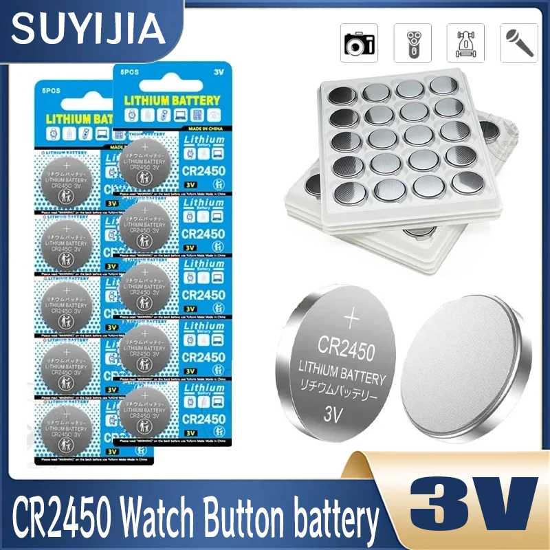 10-500pcs 3V CR2450 Li-ion Battery DL2450 BR2450 LM2450 KCR5029 Suitable for Car Key Toy Control Watch LED Light Button Battery