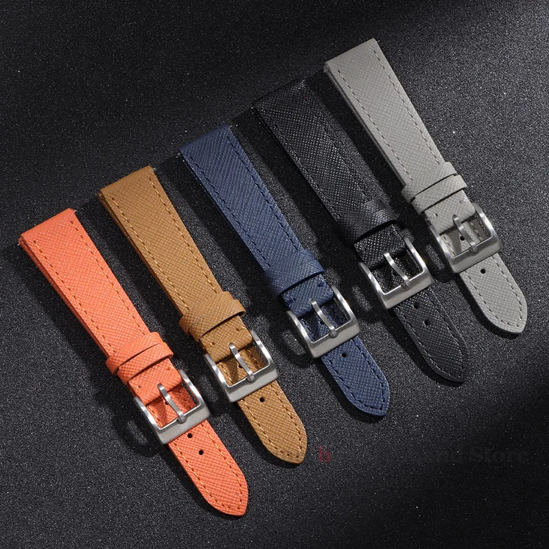18mm 20mm 22mm Vintage Stitched Leather Watch Strap Premium Grade Quick Release Saffiano Leather Watchbands For Men Women