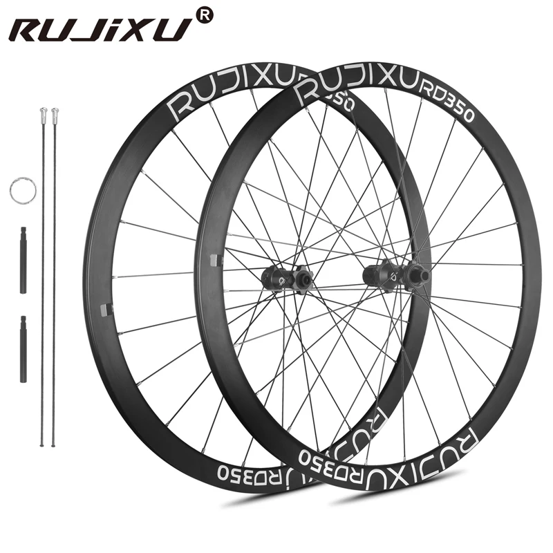 

6 pawls RUJIXU 35mm RD350 Road Bike Tubeless Disc Brake Wheelset Aluminum alloy Aero Wide Rim Thru Axle Loud Hub Bicycle Wheel