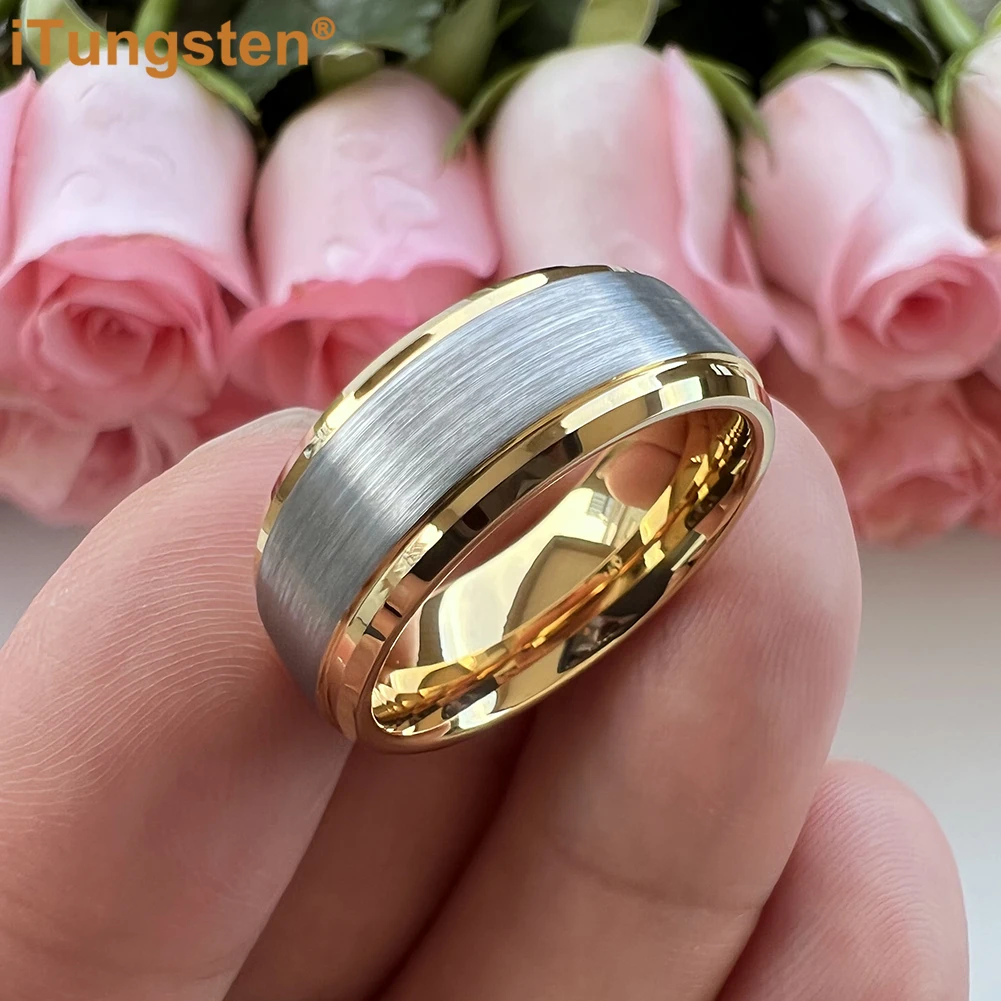 iTungsten 6mm 8mm Men Women Best Seller Ring Tungsten Engagement Wedding Band Trendy Jewelry Stepped Beveled Edges Comfort Fit