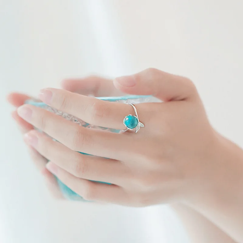 925スターリングシルバー製、最新ファッションの人魚リング、オープンアジャスタブルクリスタルリングジュエリー、2025年、アニージョス・ムヘール、バグ・ファム