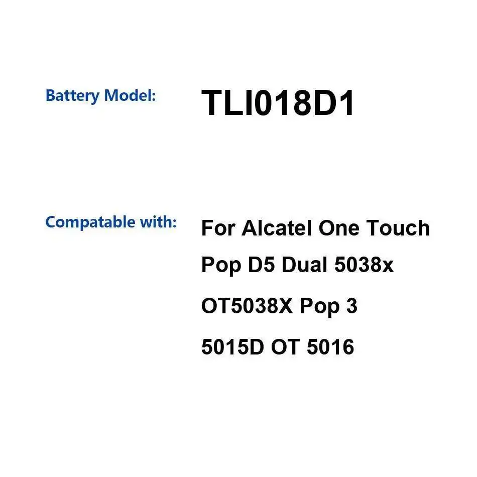 

Легкий аккумулятор для мобильного телефона Alcatel One Touch Pop D5 Dual 5038X OT5038X 3 5015D OT 5016 1800 мАч TLI018D1