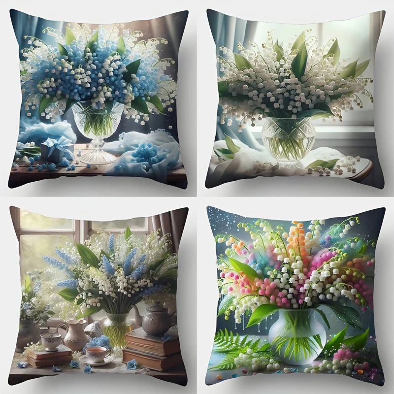 

Polyester Pillowcase Lily of The Valley Exotic Flower Living Room Sofa Decorative Cushion Cover Bedroom Bedside Pillowcase