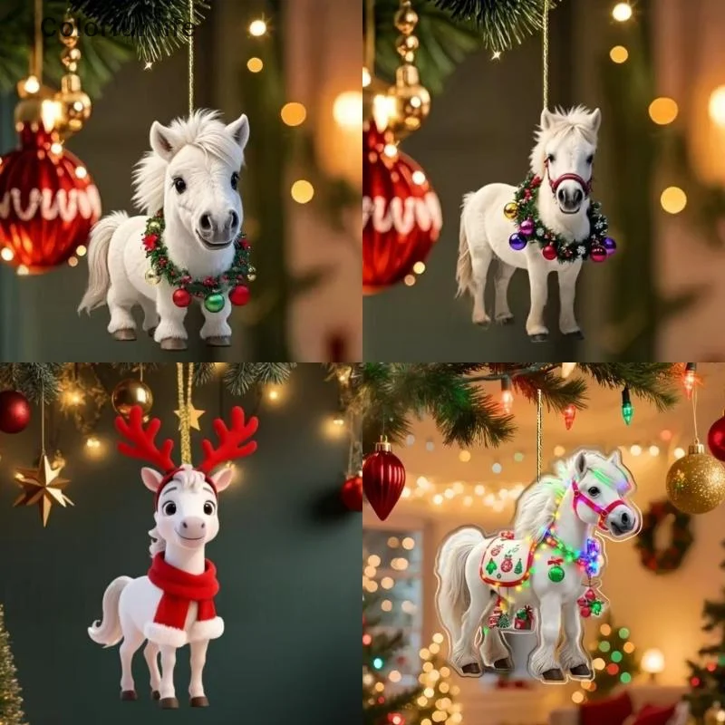 

2D акриловый рождественский кулон в виде лошади, украшение, праздничное украшение для дома и улицы, подвесное украшение, аксессуары для вечеринок