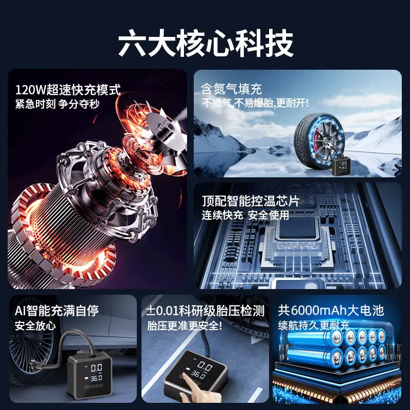 Car Air Pump Automatic Charge Stop Car Tire Wireless Electric Air Pump Portable Electric Vehicle Pump