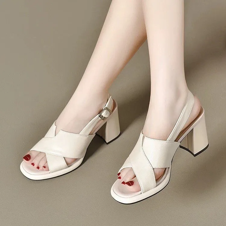 

Сандалии с вырезом «рыбий рот» 2026: летние женские модные сандалии на толстом каблуке в европейском и американском стиле