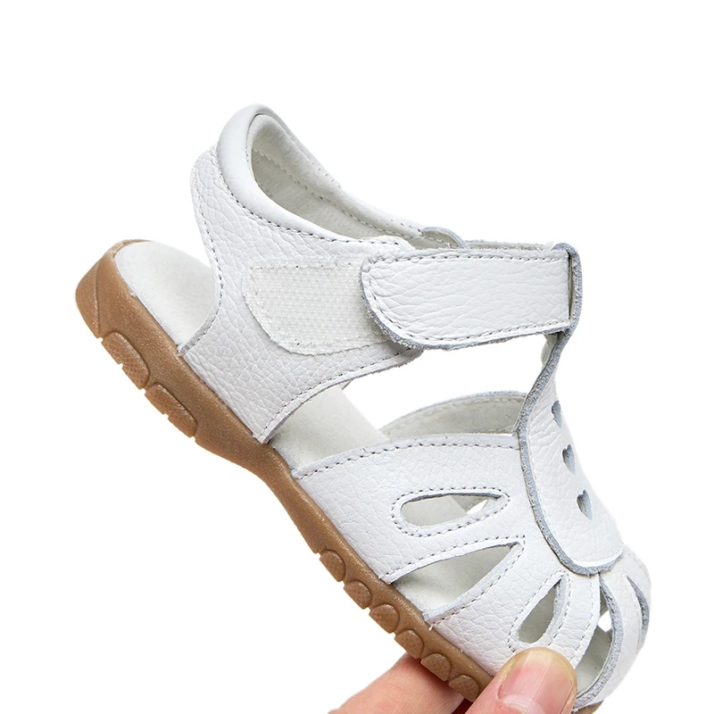 Sandales en cuir véritable à semelle souple pour filles, chaussures d'été à bout fermé