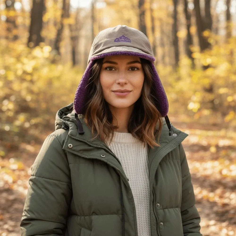 

Japanese Style Ear Protection Cap Multi-functional Thickened Earflaps Visor Hat Soft Contrast Color Windproof Pilot Cap Outdoor