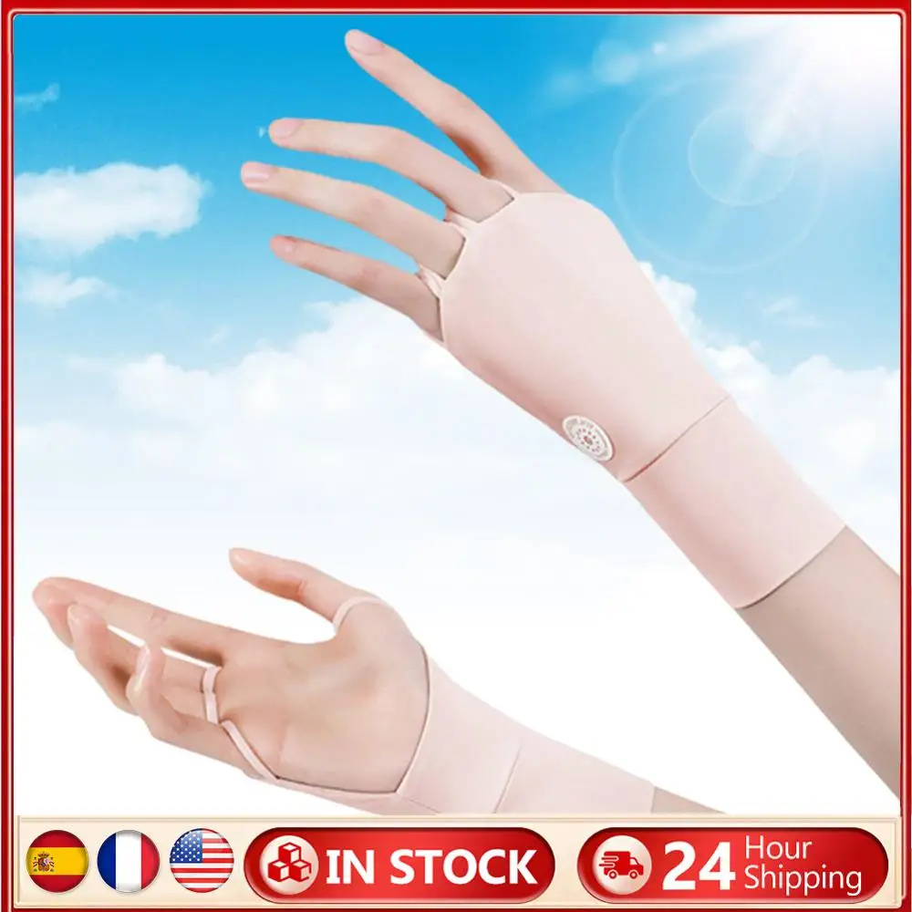 

Женские перчатки с половиной пальца, крутые дышащие солнцезащитные перчатки с УФ-защитой, перчатки для гольфа из ледяного шелка, полые ладони, эластичные для левой и правой руки