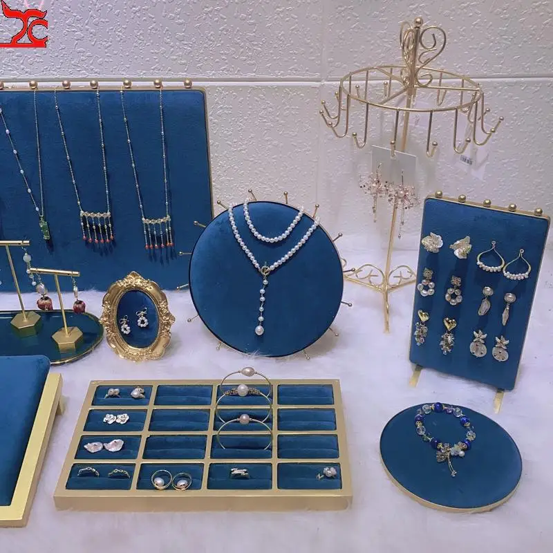 Blue Series Velvet Jewelry Display Rack Jewelry Shop Window Necklace Display Ring Bracelet Decoration Rack