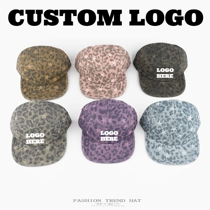 Individuell bedruckte, bestickte Logo-Kappe im amerikanischen Retro-Leopardenmuster mit flachem Schirm für Männer und Frauen, Sonnenblende, Baseballkappe – Detail 1