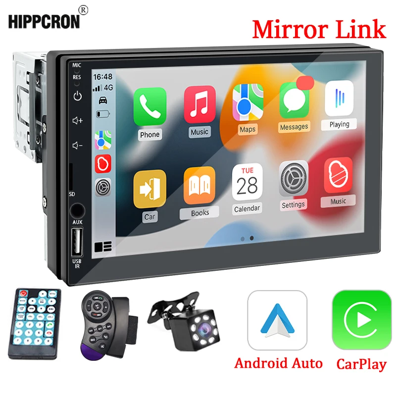 Car Radio 1 Din Carplay Android Auto Multimedia Player HD 7‘’Touch Screen FM AUX Input Bluetooth MirrorLink Universal Autoradio