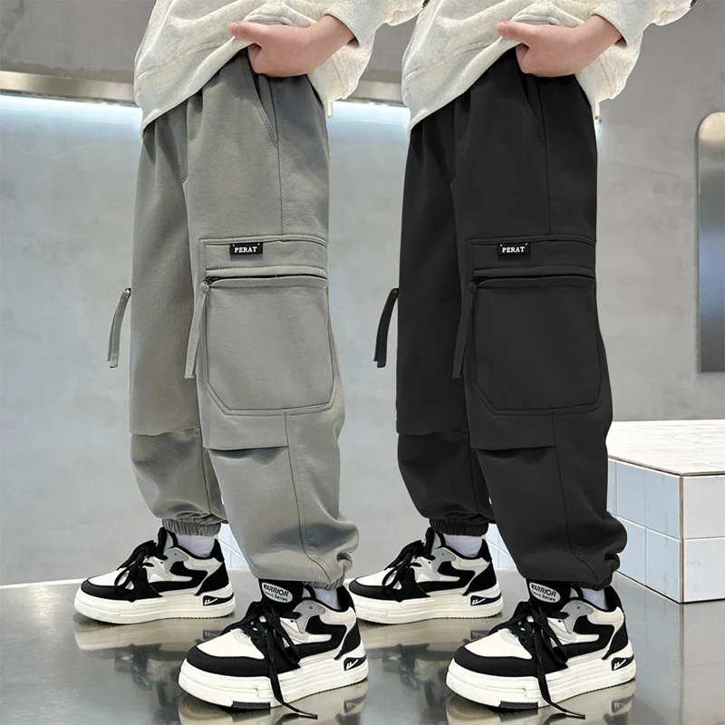 

Boys Cargo Jogger Pants Korean Style Loose Fit Cotton Trousers Spring Autumn Teen Kids Sport Pants for Children Sweatpant