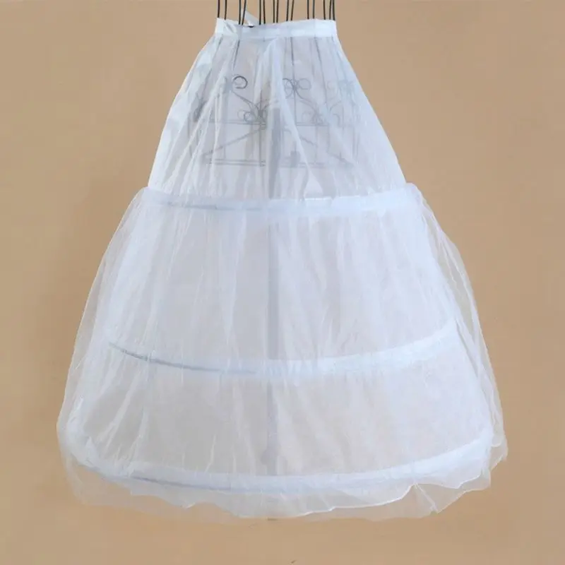 Womens 2 Layers Mesh 3 Hoops White Wedding Gridal Gown Dress Petticoat Elastic Waistband Drawstring A-Line Underskirt