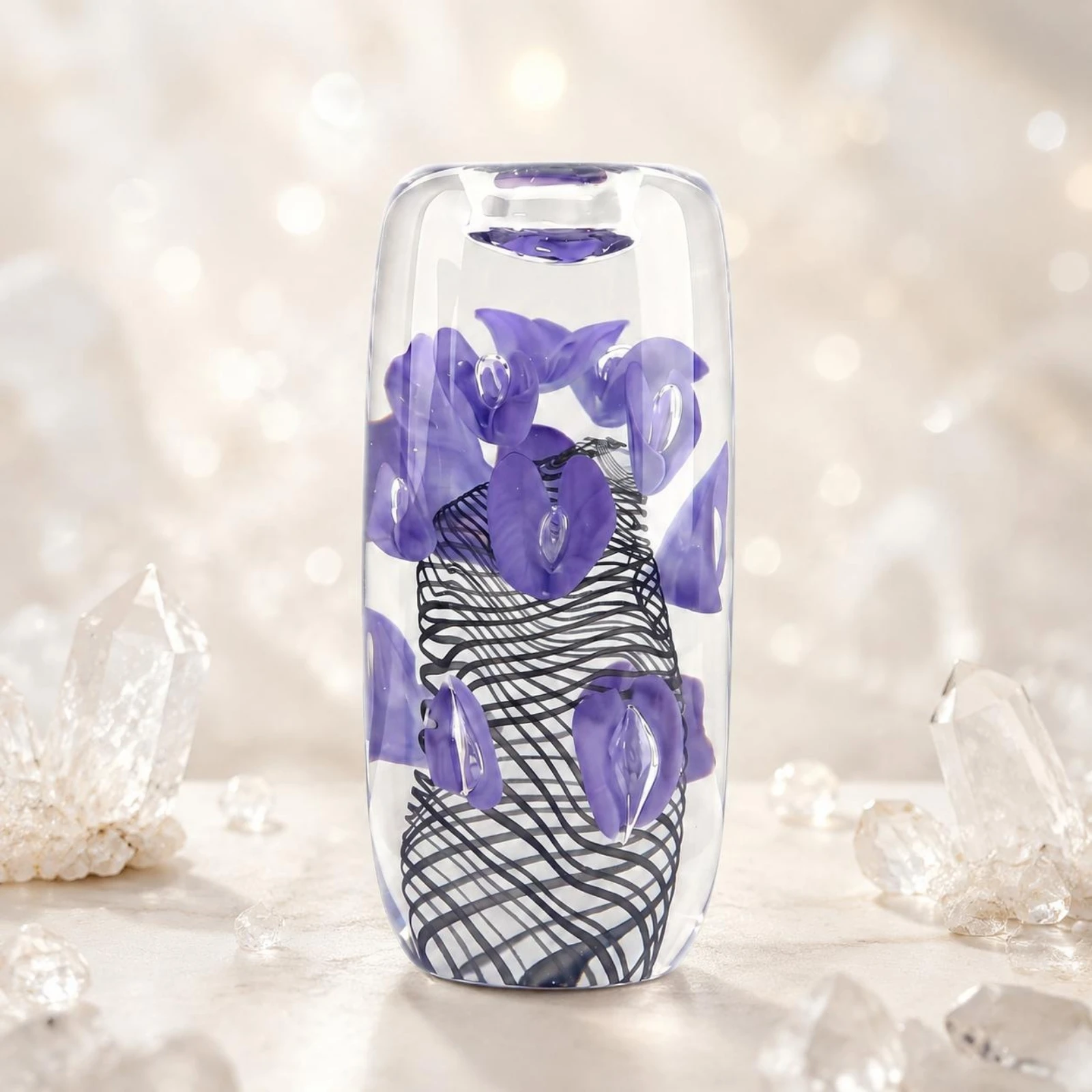 Violet Petal Glass Candle Holder Luxury Glass Candle Holder Home Decor High Clarity Ambient Lighting for Hotel, Showroom view 3