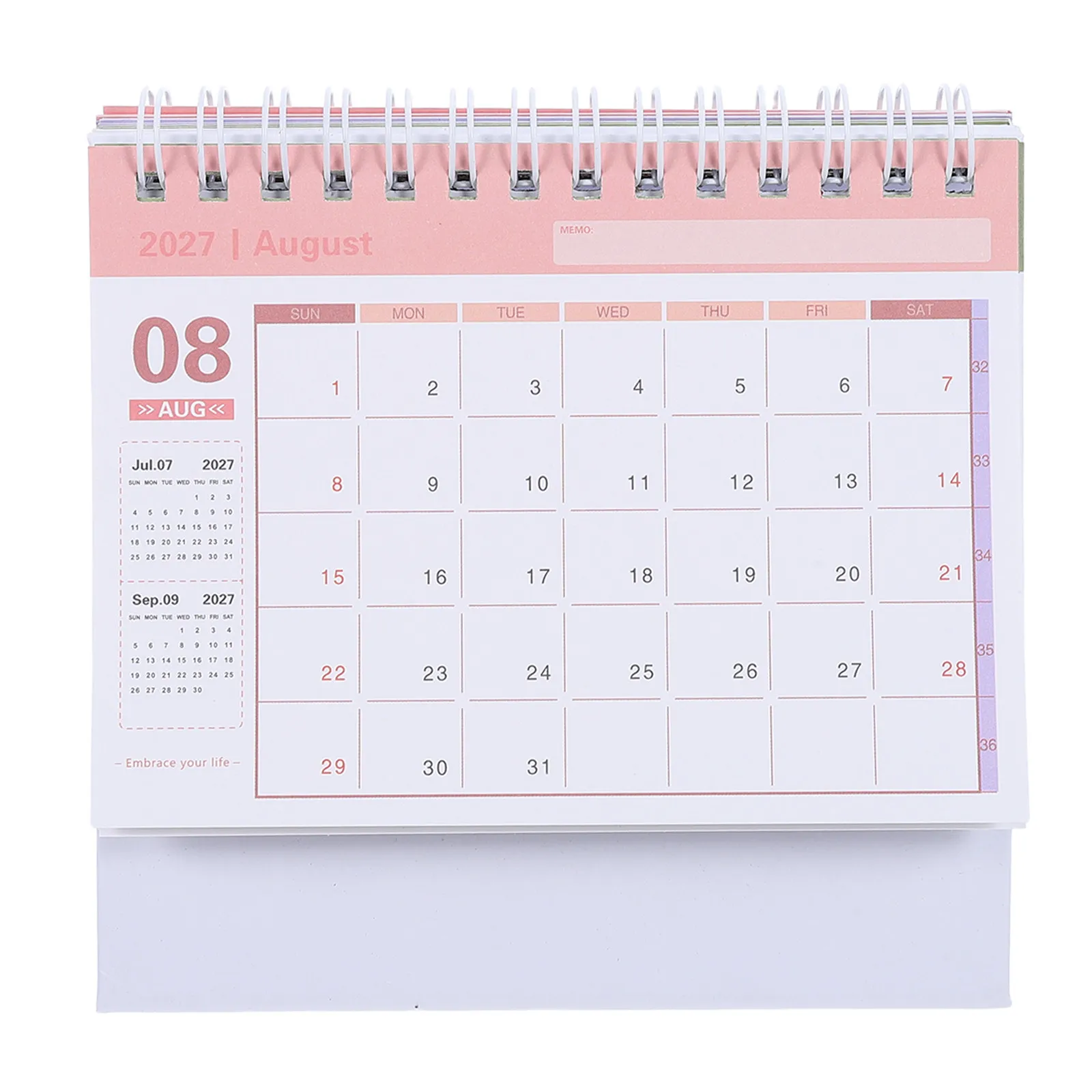 Mini Desk Calendar 2026-2027 Gradient Pink Standing Flip Desktop Calendar Twin Wire Binding Daily Planner for Office Home School