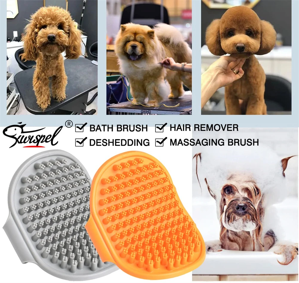 Dog Grooming Brush Pet Shampoo Bath Brushes with Adjustable Handle for Massage Shedding Long Short Haired Dogs Puppy Cats