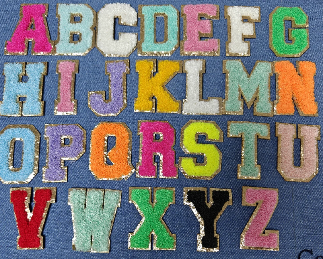 26PCS Set Colorful Chenille Letter Patches Self Adhesive Initial Colorful Custom Embroidered Patches for DIY Bag Clothing