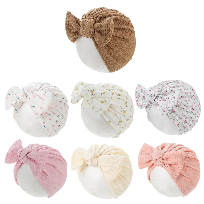 Baby Cotton Hat Bohemia Big Bow Girls Bonnet Newborn Photography Props Turban Headband Cap Toddler Kids Beanie Cap Accessories