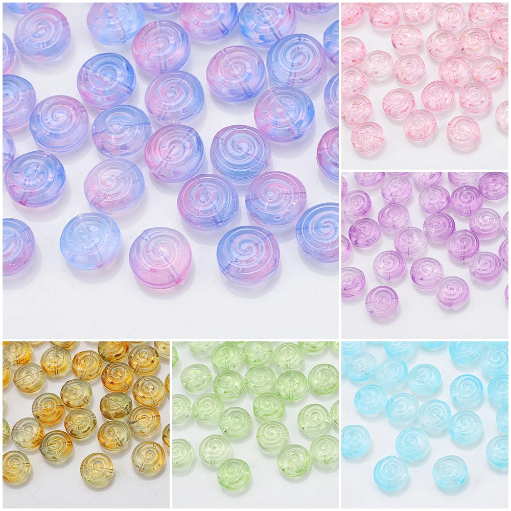 30Pcs 12mm Gradual Color Crystal Glass Round Screw Thread Shape Pendants Beads For DIY Making Jewelry Earing Necklace Accessory
