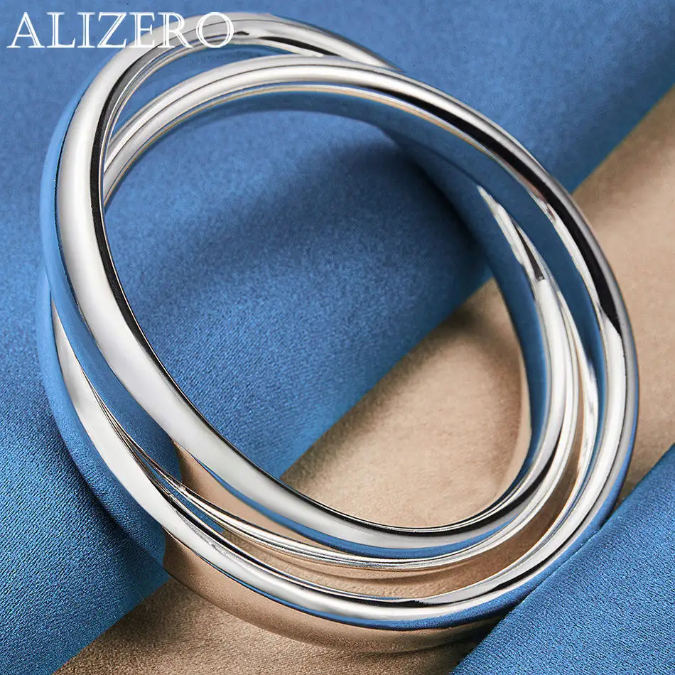 ALIZERO 925 Sterling Silver Bracelet Double Circles Bangle For Women Man Jewelry For Daily Wear and Fashion Party Accessories