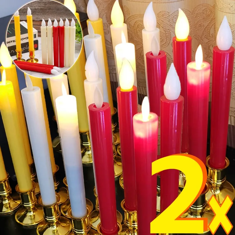 LED Flameless Creative Candles Lights Wedding Birthday Party Simulation Candles Lamp Long Electric Flickering Candlesticks