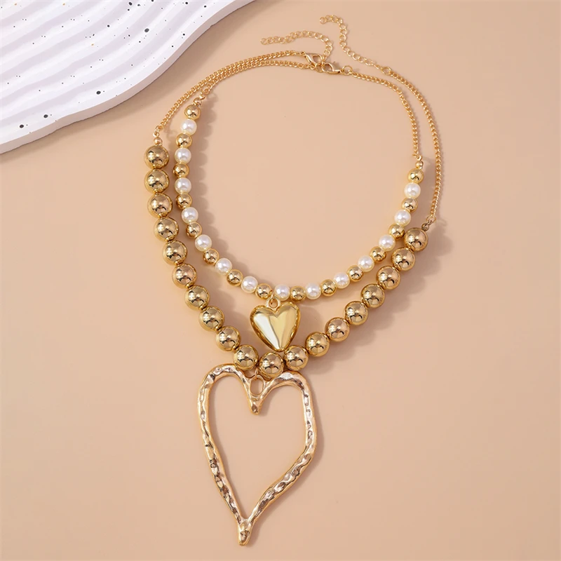 Übertriebene Halskette mit großem, hohlem Herzanhänger für Damen, Punk-CCB-Kugelperlen-Halskette, Mädchen-Party-Festival-Schmuck, Geschenke – Detail 7