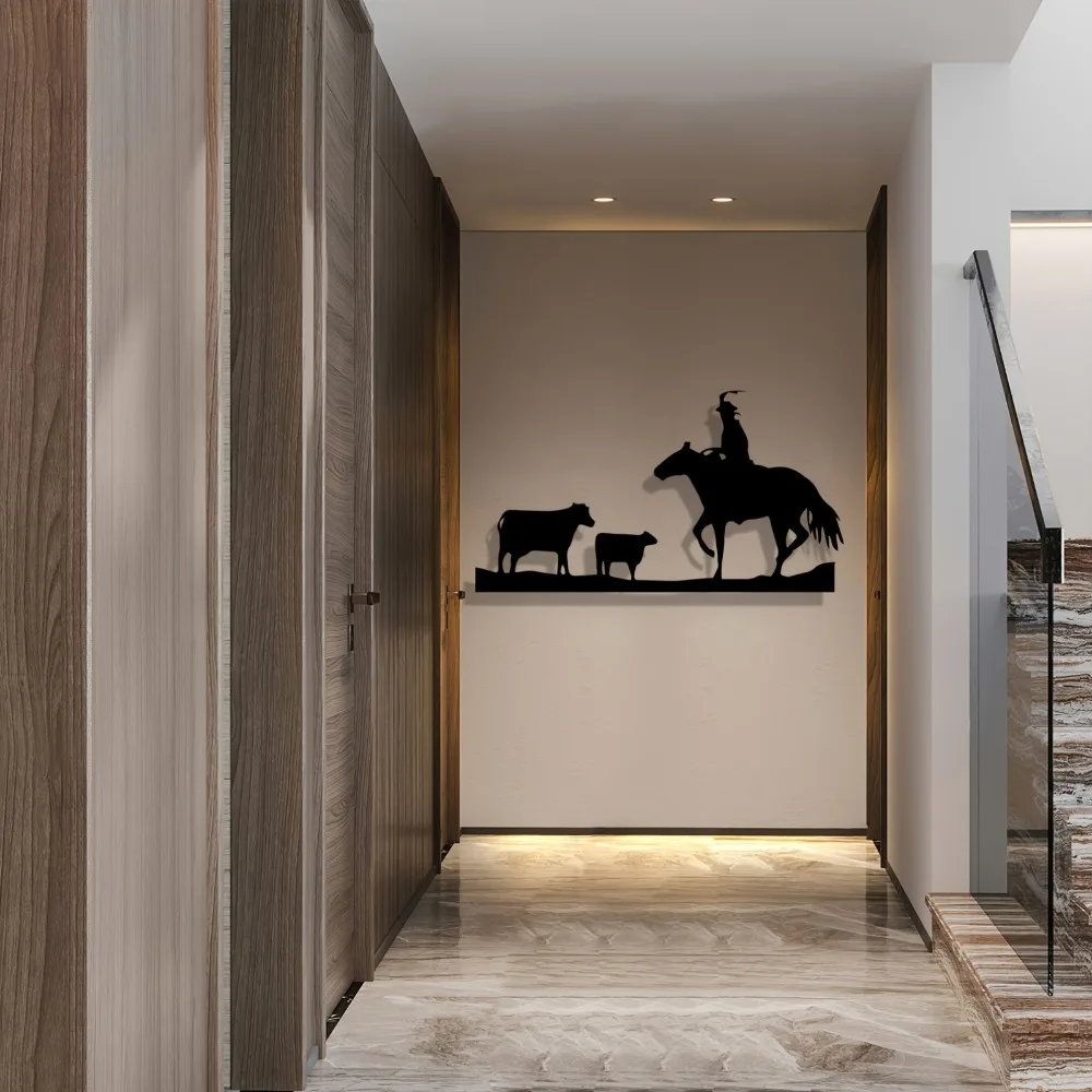 CIFBUY Metal Wall Art 2D Iron Decor Vintage Cowboy Horse Bell Sign With Contour Design For Indoor Outdoor Home Decoration