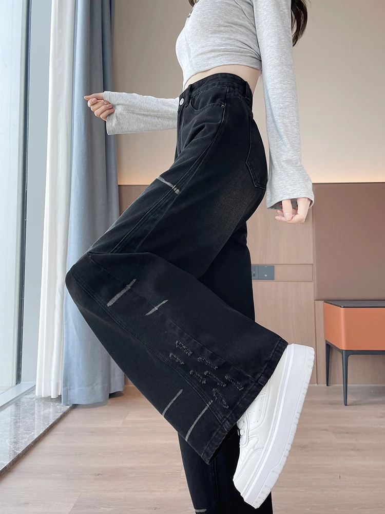 

Женские прямые широкие джинсы Bla, зимние повседневные брюки с высокой талией Thiened Fce и застежкой-молнией