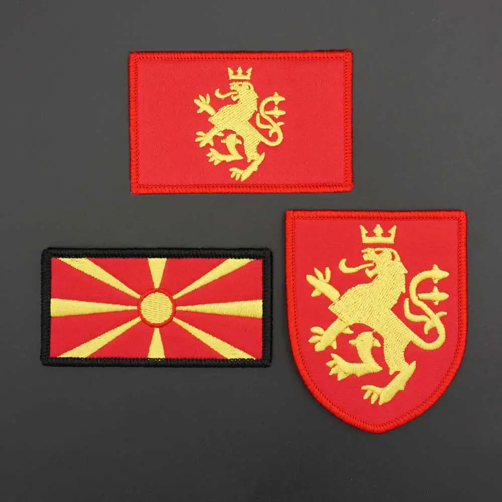 North Macedonia Flag Patches Badges Military Tactical Morale Embroidered Applique with Hook Loop Backing