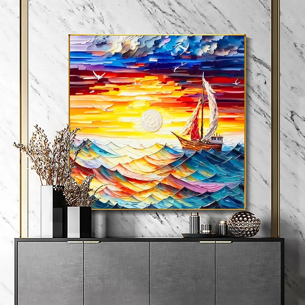 Imagem -03 - Mão Artista Paleta Faca Arte Abstrata Pintura a Óleo Pesado Paisagem Texturizada Seascape Wall Decor Lona Original