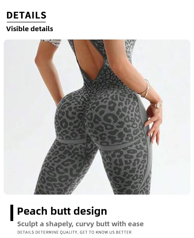 Nahtloser Yoga-Overall mit Leopardenmuster und überkreuztem Rücken für Damen, Fitness-Sport-Jumpsuit – Detail 20