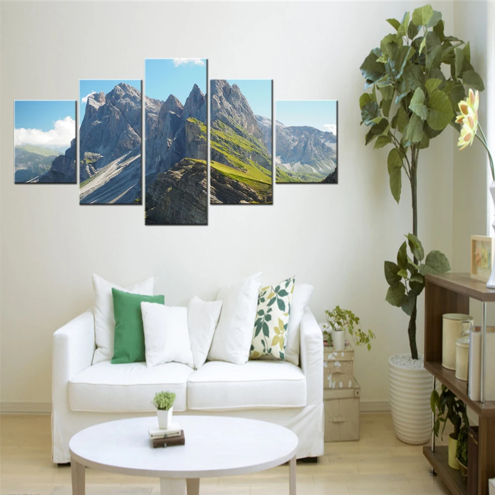 5 Pieces Canvas Wall Arts Mountain Peak Landform Nature Landscape Wallpaper Home Decor Picture Print Artwork For Interior Poster