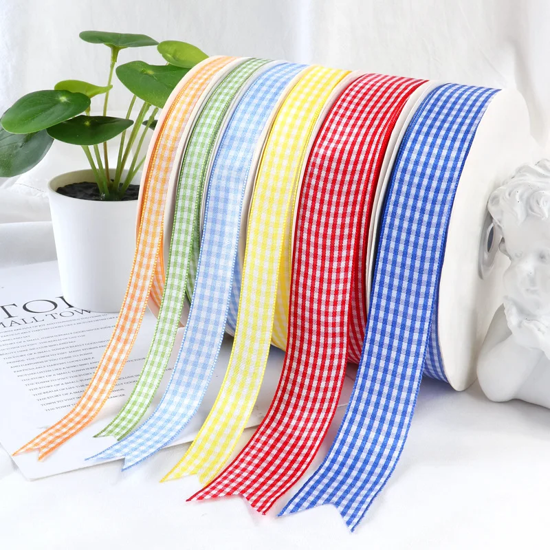 50Yards/Roll 1/1.5/2/2.5cm Plaid Ribbon Grid Ribbon For Home Wedding Christmas Party Decoration DIYGift Wrapping Sewing Supplies