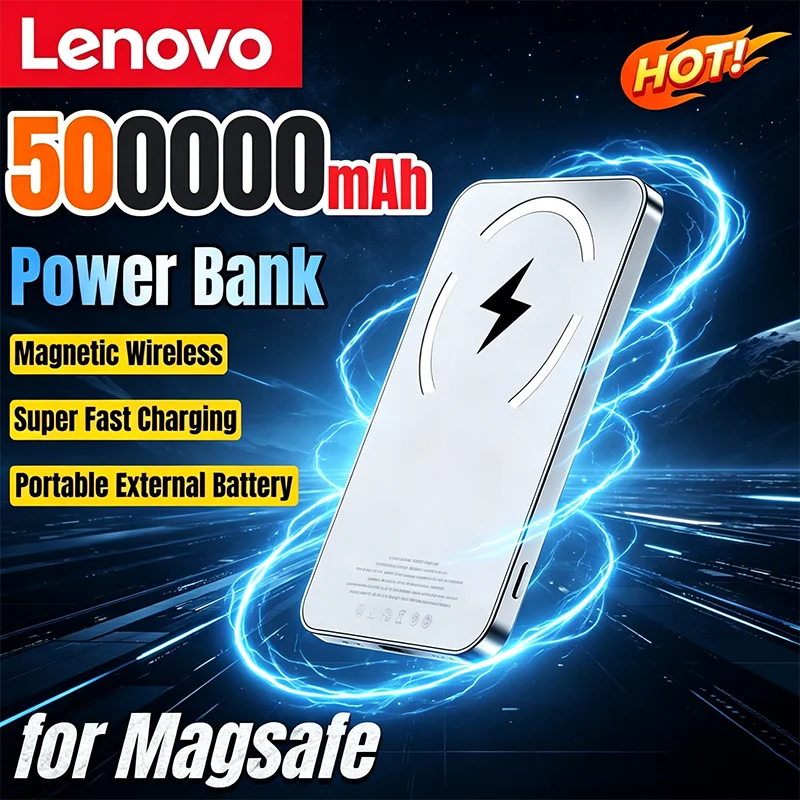 Lenovo 2027 New 500000mAh CCC Wireless Magnetic Power Bank Portable Fast Charger for MagSafe Auxiliary Battery for Xiaomi iPhone
