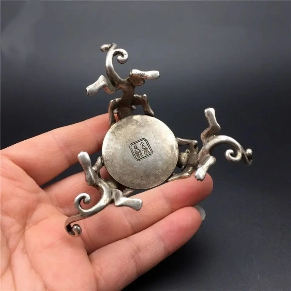 Chinese classical collection of small objects, study ornament decoration, silver and dragon three-legged candle holder, tea play