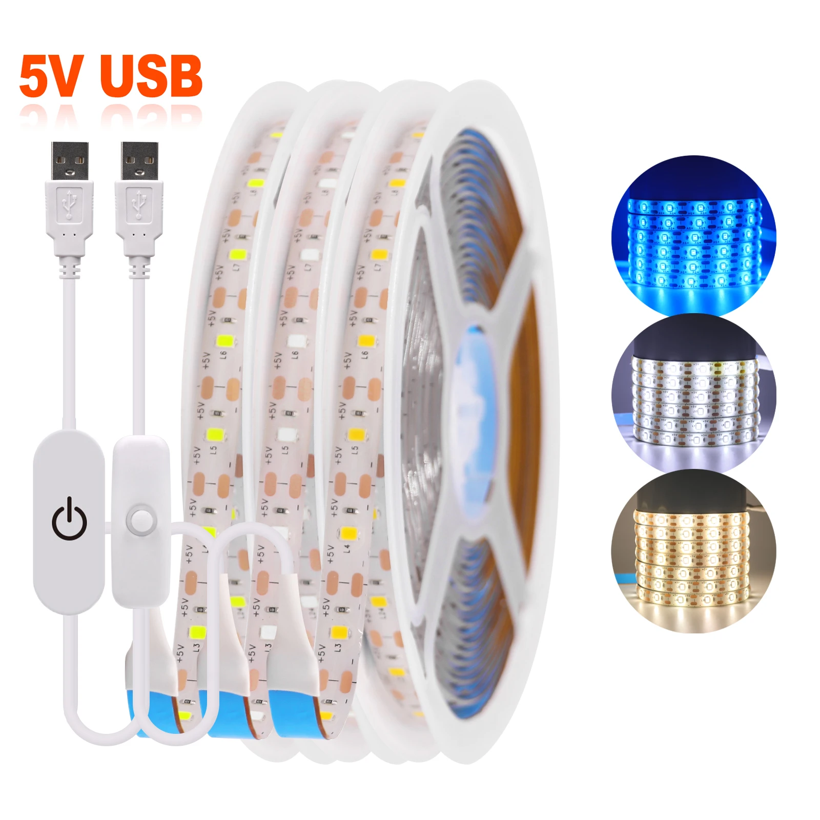 

DC5V USB LED Strip Lights With Touch Dimmer/Button Switch 1M 2M 3M 4M 5M Lamp Tape Decoration Ribbon for Kitchen Room Backlight