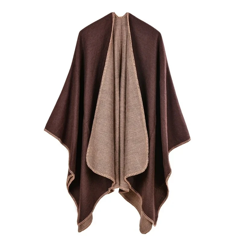 Automne hiver couleur unie Imitation cachemire grande fourchette châle chaud Monochrome Cape Ponchos Capes rouge